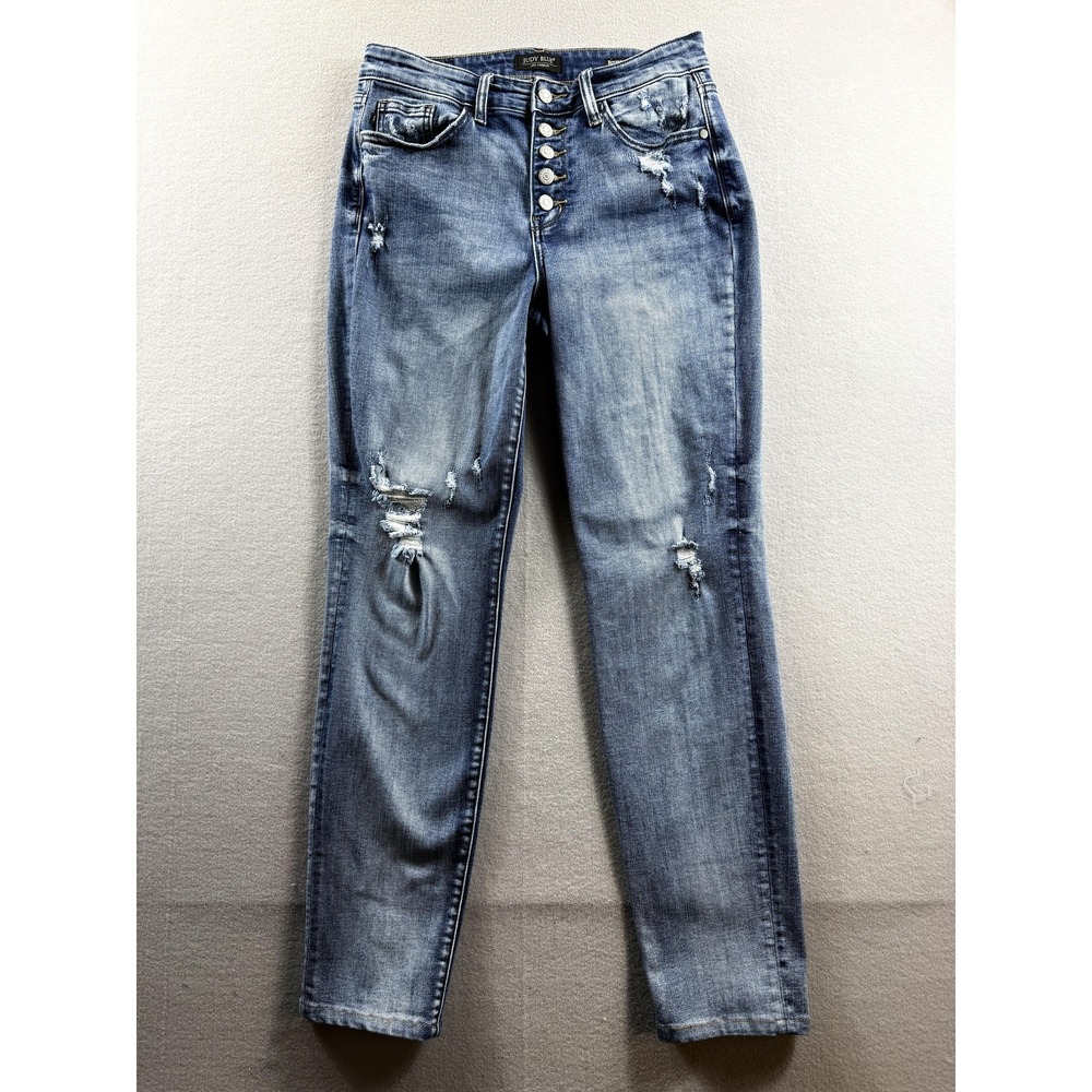 Judy Blue Women 7 Medium Wash Button Fly Distressed Boyfriend Fit HighRise 30x30